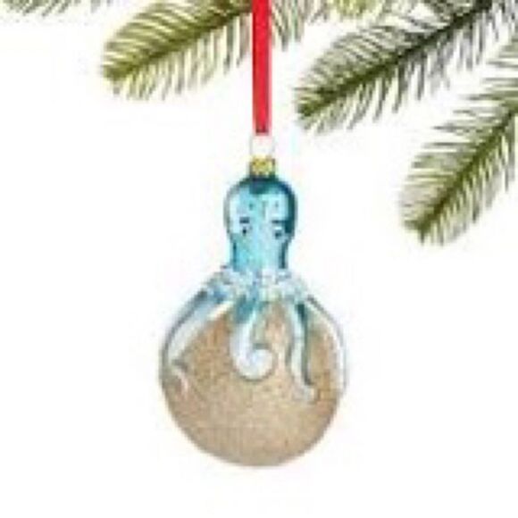 2x Holiday Lane At the Beach Molded Glass Octopus on a Ball Ornament - Picture 1 of 3